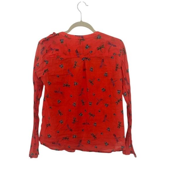 0039 Italy Women’s Orange Button Down Blouse Size M | Insect Print Long Sleeve - Picture 3 of 5